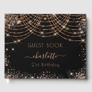 Livre D'or Anniversaire noir or parties scintillant nom