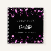 Livre d'or anniversaire noir rose étoiles nom (Devant)