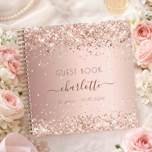 Livre d'or anniversaire rose gold pailleté monogra