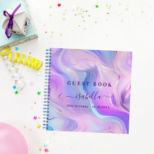 Livre d'or anniversaire rose violet bleu holograph