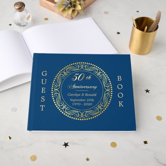 Livre D'or Anniversaire Royal Blue Gold Circle (Recto ouvert)
