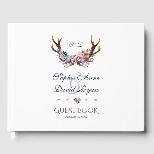 Livre D'or Antlers Mariage floral bleu rose pâle (Recto)