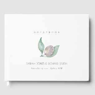 LIVRE D'OR AQUA BLUE VERT WATERCOLOR FOLIAGE OLIVE MONOGRAMME