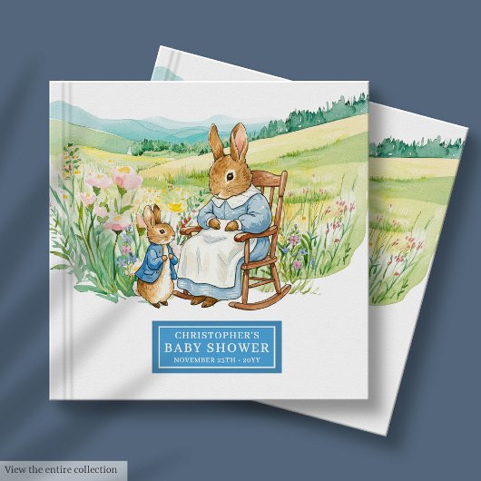 Livre D'or Aquarelle Bébé Garçon Douche Guest Book Rabbit