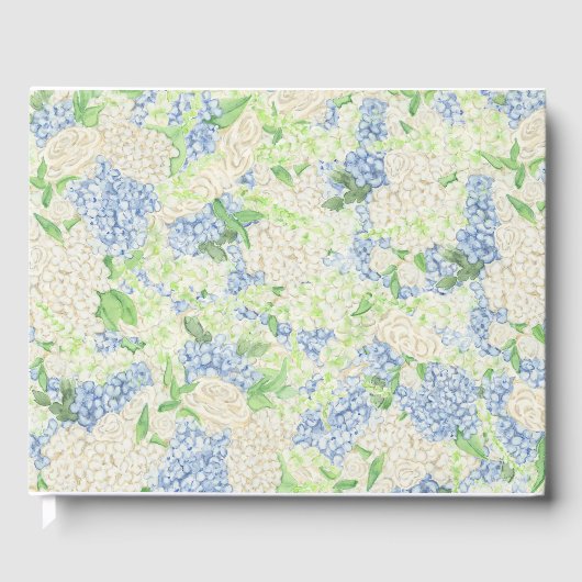 Livre D'or Aquarelle Bleu et Blanc Hydrangea Crest (Recto)