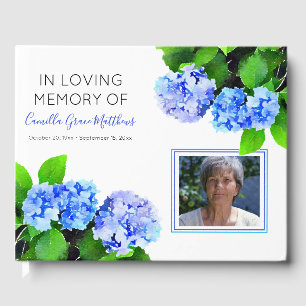 Livre D'or Aquarelle bleue Floral Photo Bereavement   Funérai