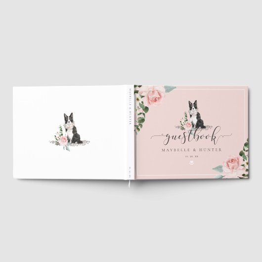 Livre D'or Aquarelle Bordure Collie Chien & Rose Florale Rose (Complet)
