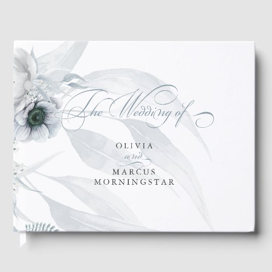 Livre D'or Aquarelle Botanique et Florale en bleu Dusty (Recto)