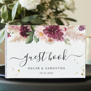 Livre D'or Aquarelle Bourgogne Blush rose et rouge Floral