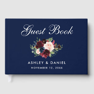 Livre D'or Aquarelle Burgundy Blue Floral Mariage