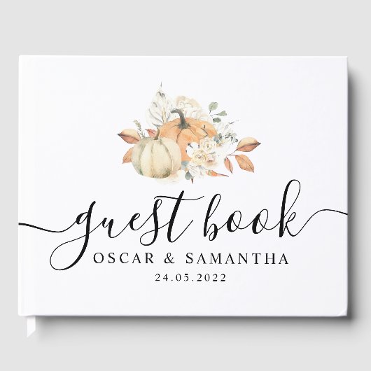 Livre D'or Aquarelle d'automne moderne Citrouilles & Fleurs (Recto)