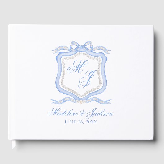 Livre D'or Aquarelle Designer Blue Monogram Crest (Recto)