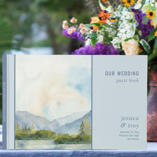 Livre D'or Aquarelle du lac Mountain Mariage bleu Dusty