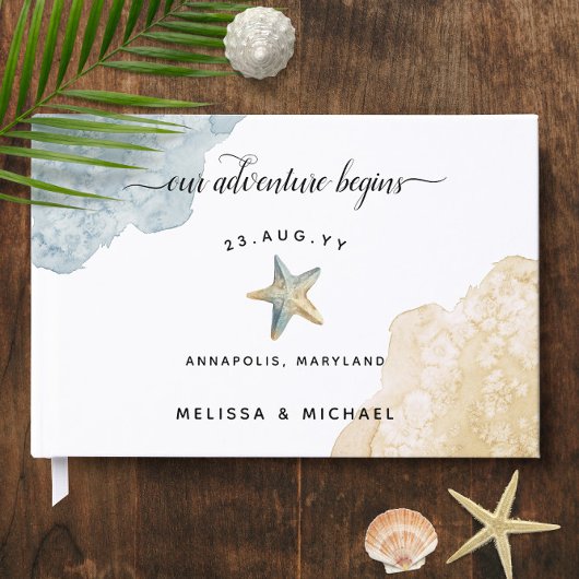 Livre D'or Aquarelle Dusty Blue Starfish 🌊 Plage Mariage