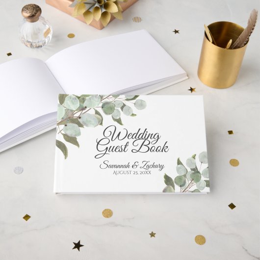Livre D'or Aquarelle Eucalyptus Elegant Boho Chic Mariage (Recto ouvert)