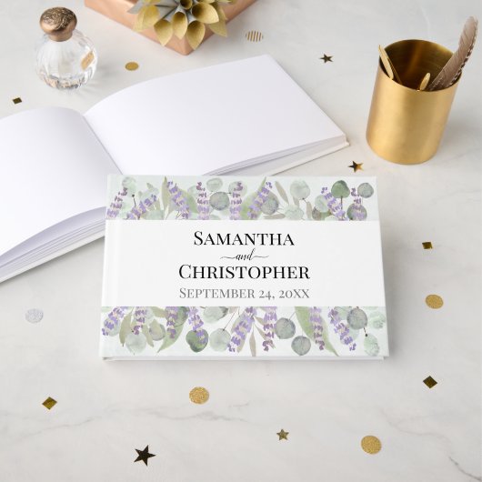 Livre D'or Aquarelle Eucalyptus & Lavender Boho Mariage chic (Recto ouvert)
