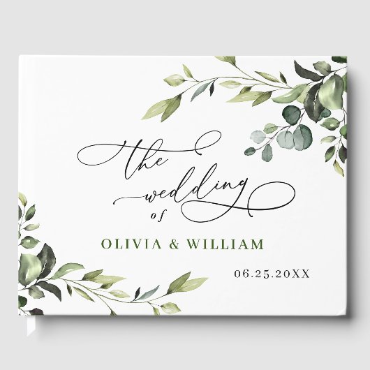 Livre D'or Aquarelle Eucalyptus Mariage de verdure (Recto)