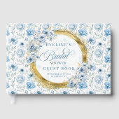 Livre D'or Aquarelle Fête des mariées de fleurs d'or bleu cla (Recto)