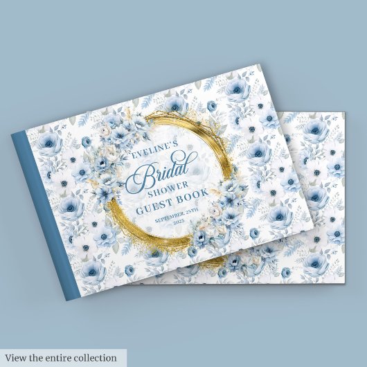Livre D'or Aquarelle Fleurie Poussière d'Or Bleu Sage Clair