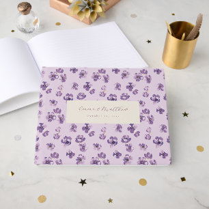 Livre D'or Aquarelle Fleurs violettes et Script d'épine verte