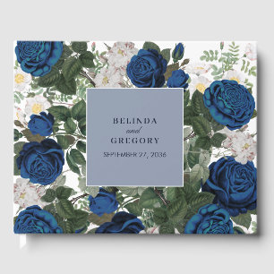 Livre D'or Aquarelle Florale Bleue Moderne Mariage élégant