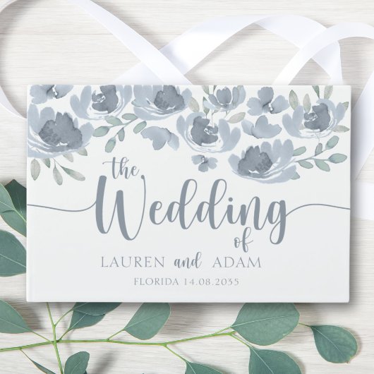 Livre D'or Aquarelle florale rustique Mariage bleu foncé