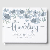 Livre D'or Aquarelle florale rustique Mariage bleu foncé (Recto)