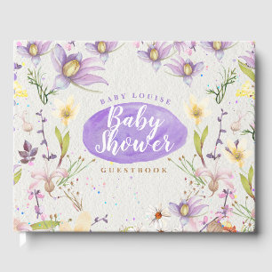 Livre D'or Aquarelle florale violet Baby shower personnalisé