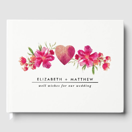 Livre D'or Aquarelle Fuchsia Floral Painting Mariage (Recto)