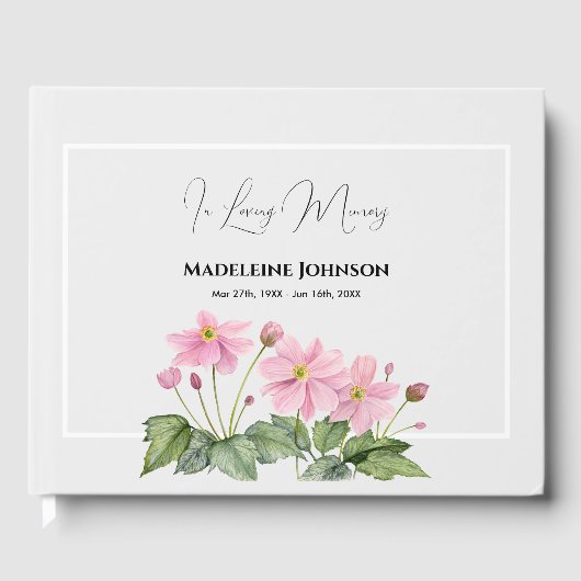 Livre D'or Aquarelle funéraire Doux rose japonais anémone (Recto)