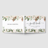 Livre D'or Aquarelle Hiver Pin vert Arbre et Fleurs blanches (Complet)