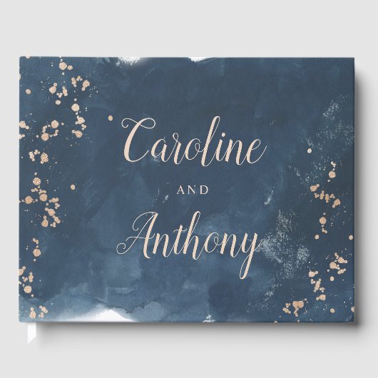 Livre D'or Aquarelle Indigo brillant Mariage or (Recto)