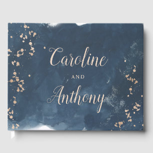 Livre D'or Aquarelle Indigo brillant Mariage or