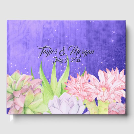 Livre D'or Aquarelle magique Succulents Mariage pourpre (Recto)