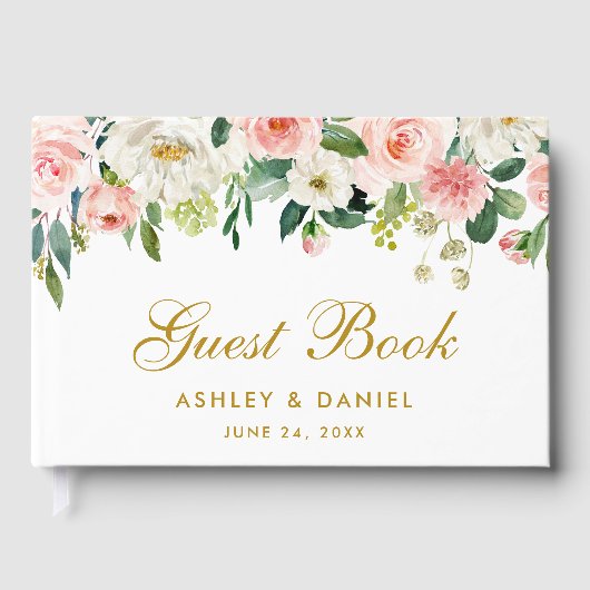Livre D'or Aquarelle mariage Rose Blush Or Floral (Recto)