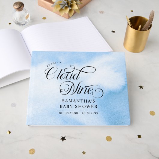 Livre D'or Aquarelle moderne Blue Cloud Neuf Baby shower (Recto ouvert)