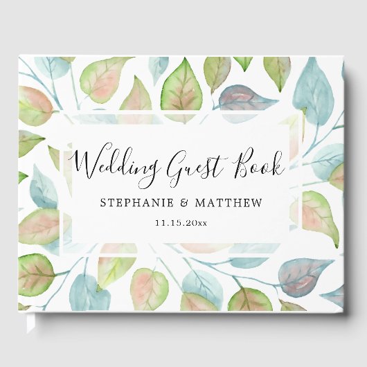 Livre D'or Aquarelle moderne Peint couleur Feuille Mariage (Recto)