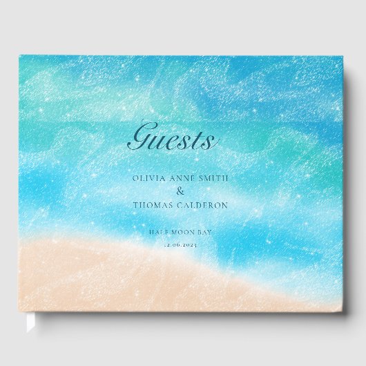 Livre D'or Aquarelle moderne Sandy Ocean Beach Mariage (Recto)