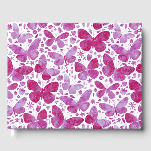 Livre D'or Aquarelle papillon Magenta Rose