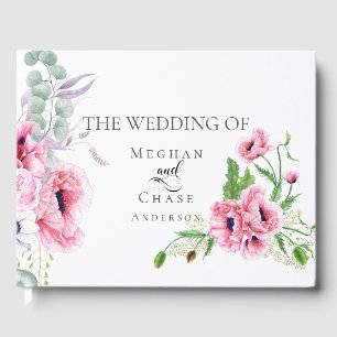 Livre D'or Aquarelle Pink Spring Poppies et feuillage