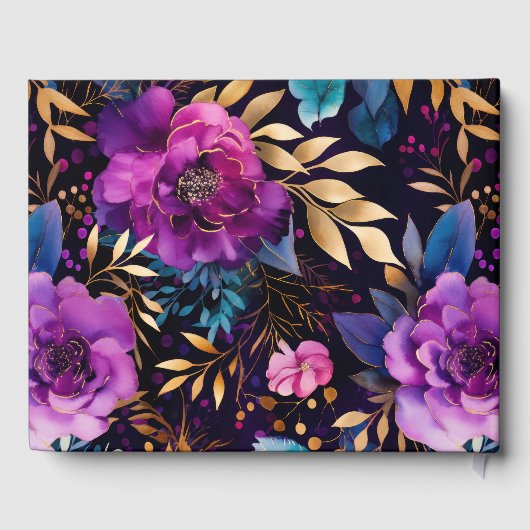 Livre D'or Aquarelle Purple et Fleurs Turquoises Mariage (Verso)