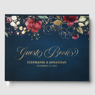 Livre D'or Aquarelle romantique Bourgogne Rouge Marine Floral