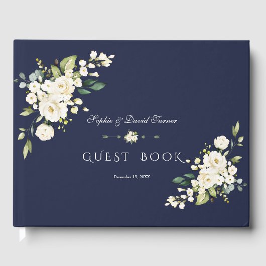 Livre D'or Aquarelle romantique Fleurs blanches Mariage de ma (Recto)
