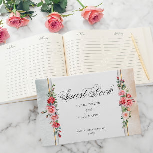 Livre D'or Aquarelle romantique Roses roses roses et calligra