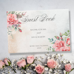 Livre D'or Aquarelle romantique Roses roses roses et calligra