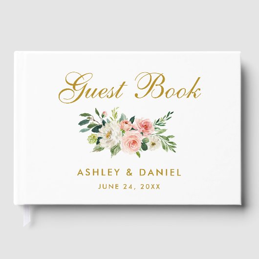 Livre D'or Aquarelle rose Blush Floral Mariage or (Recto)