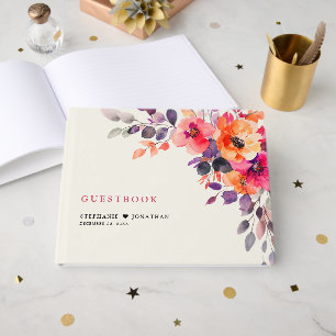 Livre D'or Aquarelle rose brillant rose orange Mariage floral