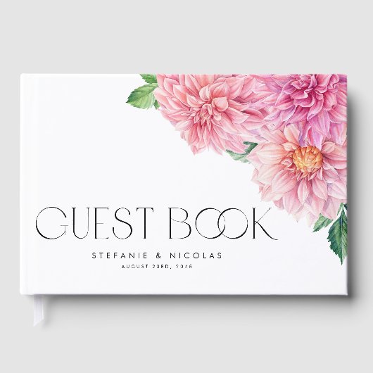 Livre D'or Aquarelle rose Dahlia Fleurs Mariage photo (Recto)