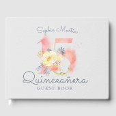 Livre D'or Aquarelle rose pâle Numéro 15 Floral Quinceanera (Recto)