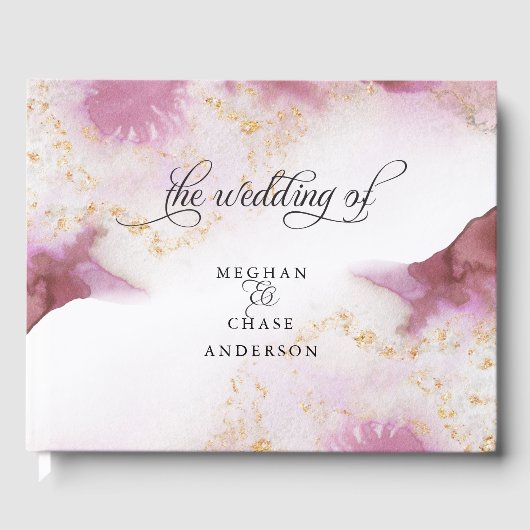 Livre D'or Aquarelle Rose Quartz Gold Geode BarefootBride™ (Recto)